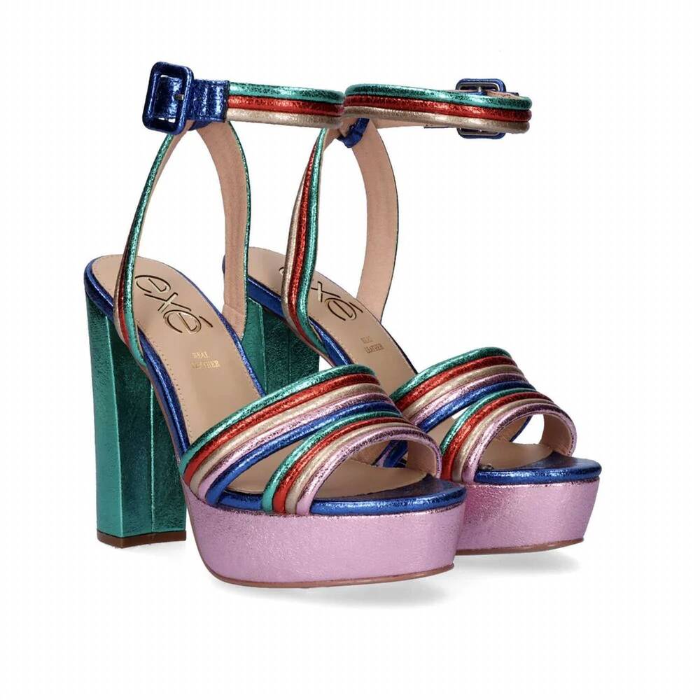 NEW EXE women's strap platform block heel sandal in multi